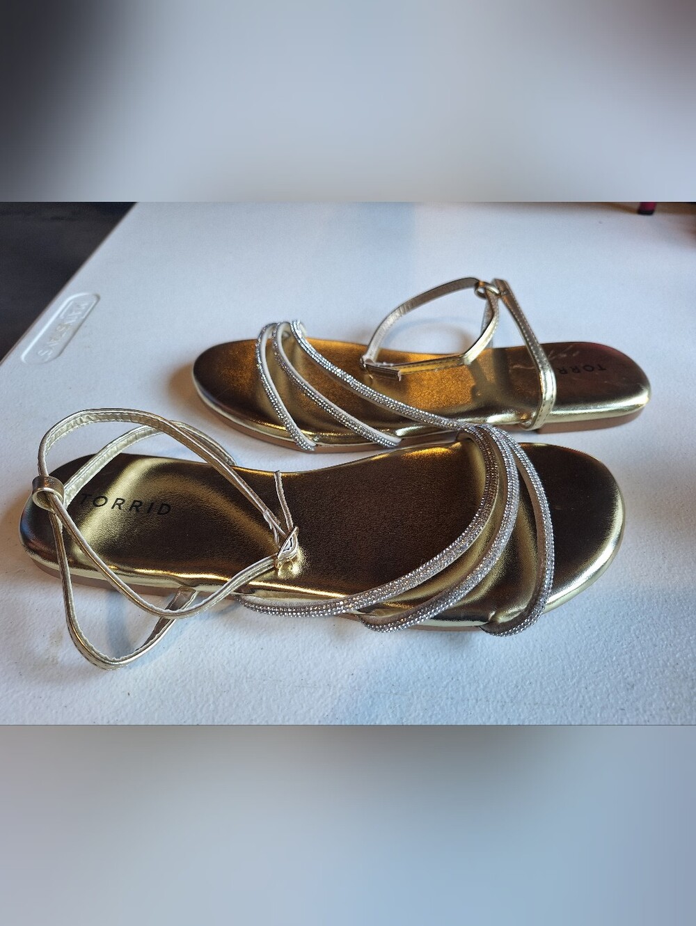 torrid Gold Strappy Rhinestone Flat Sandals